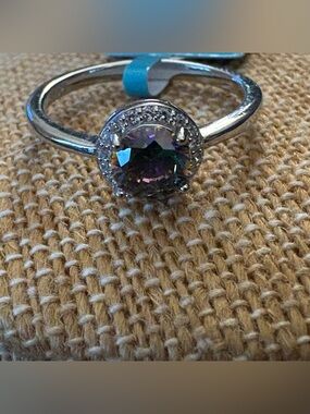 Solid Sterling Silver Mystic Topaz with CZ Halo Ring Size 8